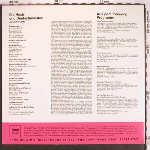 Hoch- und Deutschmeister: Jubiläumsplatte-Prof.JuliusHerrmann, Fono-Ring (SFGLP 77 917), D Typ: LP Best.-Nr.: V1013 Preis: 5,00 Euro