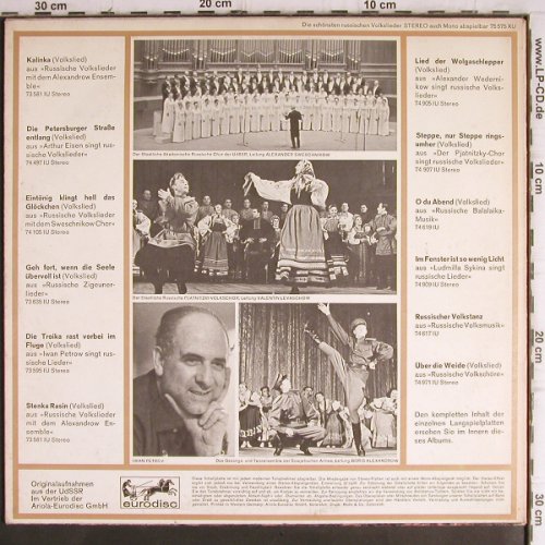 V.A.Die schönsten russ.Volkslieder: Berühmte Chöre u.Solisten... Foc, Eurodisc (75 575 XU), D Typ: LP Best.-Nr.: V1372 Preis: 6,00 Euro