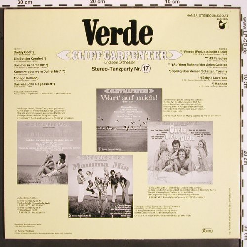 Carpenter,Cliff und s. Orch.: Verde, Hansa (28 339 XAT), D, 1976 Typ: LP Best.-Nr.: V1534 Preis: 6,00 Euro