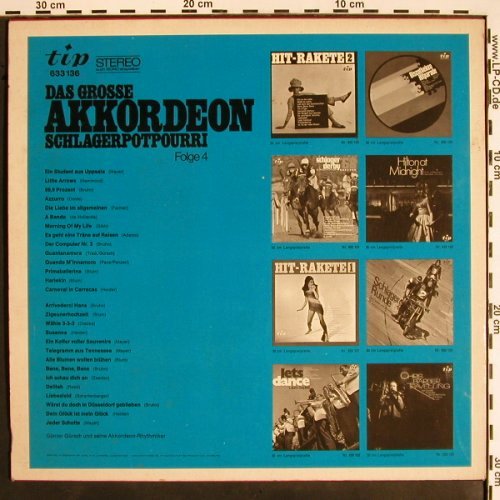 Gürsch,Günther & Akkord.Rhythmiker: Das gr.Akkordeon Schlager Potpourri, Tip (633 136), D, Folge 4, 1969 Typ: LP Best.-Nr.: V1552 Preis: 5,00 Euro