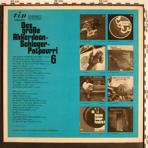 Gürsch,Günther & Akkord.Rhythmiker: Das gr.Akkordeon Schlager Potpourri, Tip (2428 020), D, Folge 6, 1970 Typ: LP Best.-Nr.: V1553 Preis: 5,00 Euro