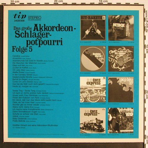 Gürsch,Günther & Akkord.Rhythmiker: Das gr.Akkordeon Schlager Potpourri, Tip (2428 009), D, Folge 5, 1970 Typ: LP Best.-Nr.: V1554 Preis: 5,00 Euro