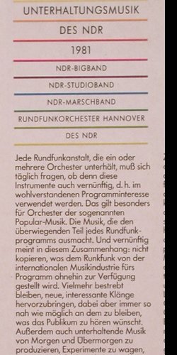 V.A.Unterhaltungsmusik des NDR 1981: Bigband,Studio,Marschband..., NDR (F 667.625), D, 1981 Typ: LP Best.-Nr.: V1593 Preis: 12,50 Euro