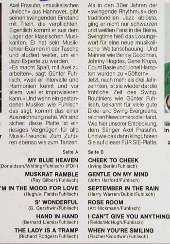 Fuhlisch,Günther & New Band: Swing In The Air, m /vg+, Auditon / FÜR SIE (122 085), D, CO Typ: LP Best.-Nr.: V1603 Preis: 5,00 Euro