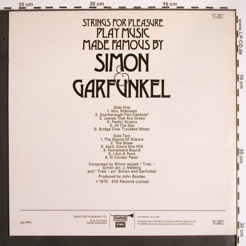 Strings for Pleasure: Play Music made.. Simon & Garfunkel, Fanfare(SIT 60017), UK, 1970 - LP - V1629 - 9,00 Euro