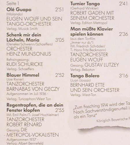V.A.Tangos  30er-40er Jahre: Eugen Wolf... Heinz Hupperts, Odeon (1467361), EEC,14Tr. Typ: LP Best.-Nr.: V173 Preis: 7,50 Euro