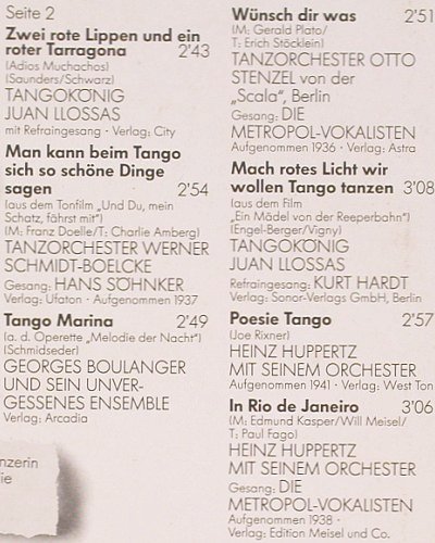 V.A.Tangos  30er-40er Jahre: Eugen Wolf... Heinz Hupperts, Odeon (1467361), EEC,14Tr. Typ: LP Best.-Nr.: V173 Preis: 7,50 Euro