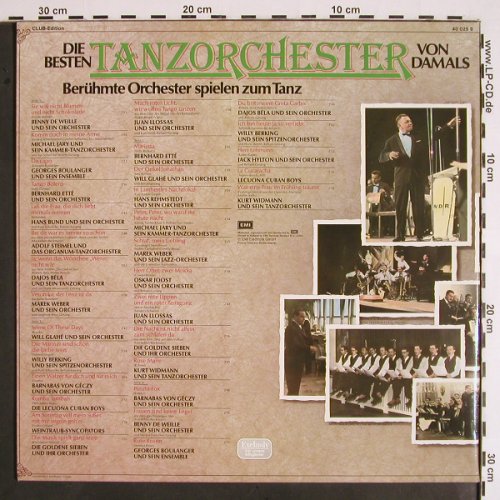 V.A.Die besten Tanzorch. von Damals: Benny de Weille... Kurt Widmann,Foc, Odeon/EMI, Mono (40 025 9), D,Club Ed. Typ: 2LP Best.-Nr.: V1764 Preis: 9,00 Euro