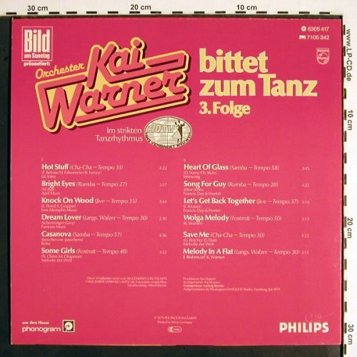 Warner,Kai & Orch.: Bittet zum Tanz 3.Folge, Philips (6305 417), D, 1979 Typ: LP Best.-Nr.: V1788 Preis: 6,00 Euro