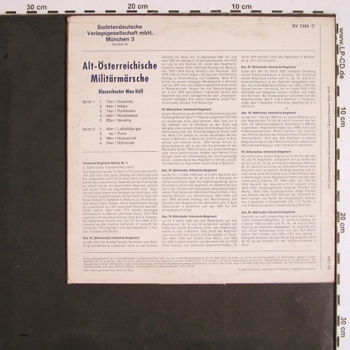 Höll,Max - Blasorchester: Alt-Österreichsische Militärmärsche, Sudetendeutsche Verlagsg (SV 7354), D, Mono Typ: 10" Best.-Nr.: V1885 Preis: 5,00 Euro