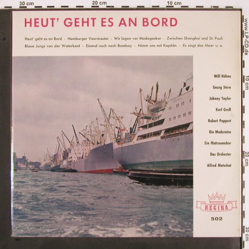 V.A.Heut' geht es an Bord: Hein Timm a.d.Haifischbar,WillHöhne, Regina (502), D, Mono Typ: LP Best.-Nr.: V2004 Preis: 9,00 Euro