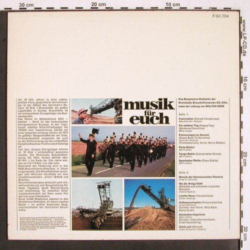 Bergmanns-Orchester Rheinische: Braunkohlenwerke AG -Musik für Euch, Ltg: Walther Rose(F 60.704), D,  - LP - V2306 - 9,00 Euro