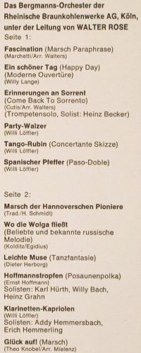 Bergmanns-Orchester Rheinische: Braunkohlenwerke AG -Musik für Euch, Ltg: Walther Rose(F 60.704), D,  - LP - V2306 - 9,00 Euro