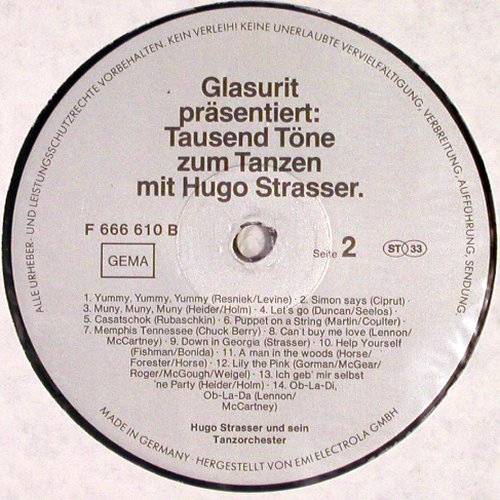 V.A.Glasurit  Ton in Ton von: Tausend Töne... Hugo Strasser, Electrola(F 666 610), D,  - LP - V2399 - 7,50 Euro