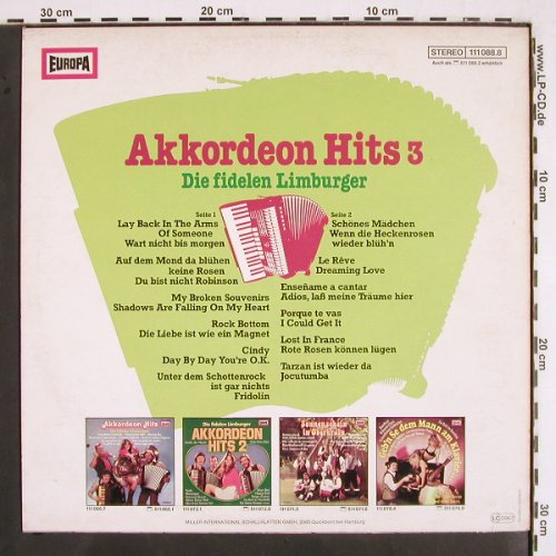 Fidelen Limburger: Akkordeon Hits 3, Europa(111 088.8), D, 1977 - LP - V2584 - 5,00 Euro