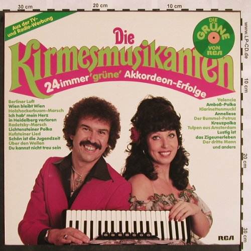 Kirmesmusikanten: 24 Immergrüne Akkordeon-Erfolge, RCA, green vinyl (PL 28355), D, 1979 Typ: LP Best.-Nr.: V262 Preis: 5,00 Euro