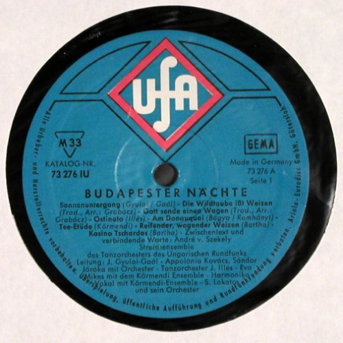 V.A.Budapester Nächte: Ein musilaischer Bummel...Ostinato, UFA/Ariola, Mono (73 276 IU), D, m-/vg- Typ: LP Best.-Nr.: V3063 Preis: 5,00 Euro