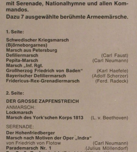 Heeresmusikkorps 5 der BW: Der große Zapfenstreich, RBM Records (RBM 9019-MU 02), D, 1975 Typ: LP Best.-Nr.: V3132 Preis: 9,00 Euro