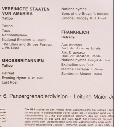 Heeresmusikkorps 6 Hmb: Zapfenstreiche der Nationen, Falcon (L-ST 7019), D Typ: LP Best.-Nr.: V3164 Preis: 5,00 Euro