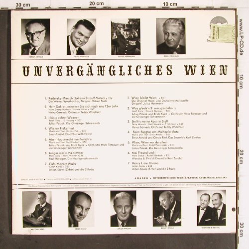 V.A.Unvergängliches Wien: Ernst Arnold,Hörbiger.. Julius Herm, Amadeo m-/vg+ (AVRS 9069), D, co Typ: LP Best.-Nr.: V367 Preis: 7,50 Euro