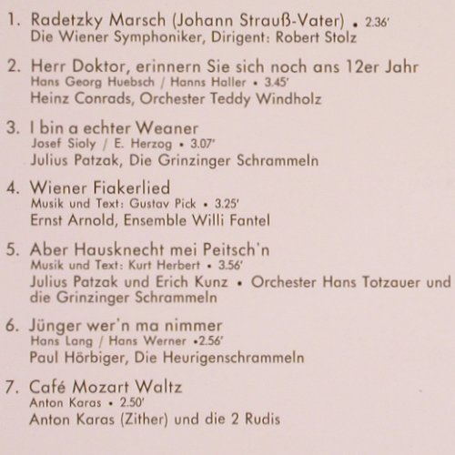 V.A.Unvergängliches Wien: Ernst Arnold,Hörbiger.. Julius Herm, Amadeo m-/vg+ (AVRS 9069), D, co Typ: LP Best.-Nr.: V367 Preis: 7,50 Euro