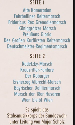 Stabsmusikchor der Bundeswehr: Traditiona Märsche,Ltg.Major Scholz, Electrola (83 555), D Typ: LP Best.-Nr.: V3688 Preis: 12,50 Euro