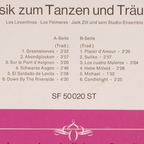V.A.Musik zum Tanzen und Träumen: LosLevantions, LosPalmeres,JackZill, Sun five (SF 50 020 ST), D Typ: LP Best.-Nr.: V524 Preis: 5,00 Euro
