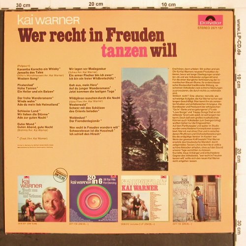 Warner,Kai: Wer recht in Freuden tanzen will, Polydor (2371 137), D, 1971 Typ: LP Best.-Nr.: V525 Preis: 6,00 Euro