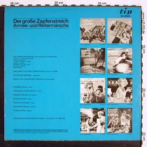 Hanseatisches Blasorchester L&uuml;beck: Der gr. Zapfenstreich,Armee-Reit.M., Tip (63-3002), D, Mono Typ: LP Best.-Nr.: V7451 Preis: 6,00 Euro.