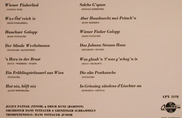V.A.Altwiener Lieder: Julius Patzak,Erich Kunz...., Qualiton(LPX 1172), H,  - LP - X1109 - 7,50 Euro