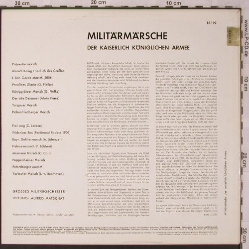 Großes Militärorchester: Militärmärsche-Alfred Matschat,1960, Odeon(83 192), D,  - LP - X2703 - 9,00 Euro