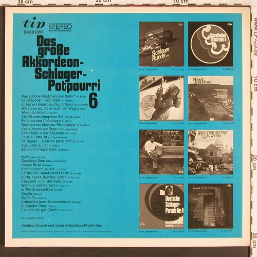 Gürsch,Günther & Akkord.Rhythmiker: Das gr.Akkordeon Schlager Potpourri, Tip(2428 020), D, Folge 6, 1970 - LP - X3600 - 9,00 Euro