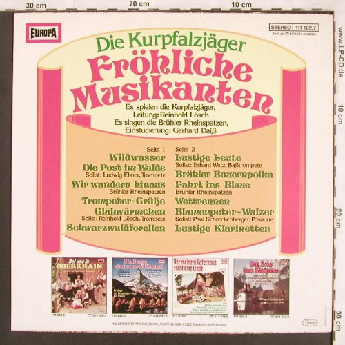 Kurpfalzjäger: Fröhliche Musikanten, Europa(111 102.7), D, 1976 - LP - X3701 - 6,00 Euro