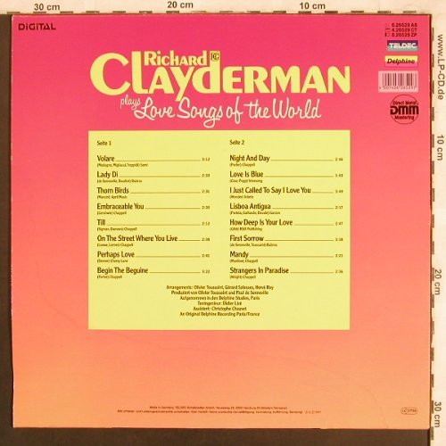 Clayderman,Richard: plays Love Songs of the World, Teldec Delphine(6.26529 AS), D, 1987 - LP - X3874 - 7,50 Euro