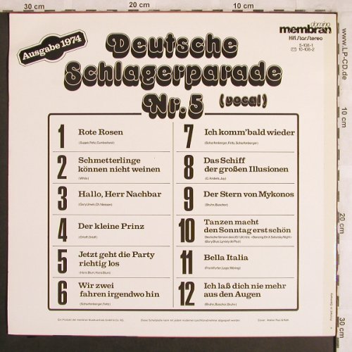 V.A.Deutsche Schlagerparade: Nr.5 - vocal, Membran Domino(5-108-1), D, 1974 - LP - X3946 - 5,00 Euro