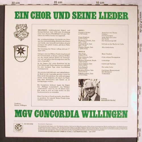 MGV Concordia Willingen: Ein Chor und seine Lieder, H.Franz, Life Records(3E 048-0106), D,  - LP - X4538 - 9,00 Euro