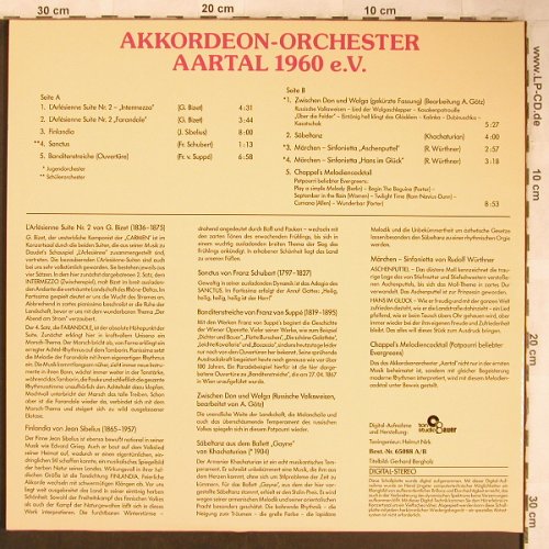 Akkordeon Orchester Aartal 1960 e.V: Ltg.:Helga Bergholz, Eberh.Pallasch, Ton Studio Bauer(65 088 A/B), D, Foc,  - LP - X5027 - 12,50 Euro