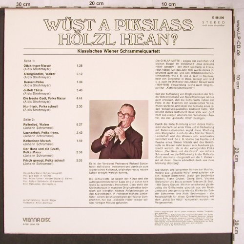 Klassisches Wiener Schrammelquartet: Wüst a Piksiass Hölzl Hean ?, Vienna Disc (E 88 296), A Typ: LP Best.-Nr.: X5038 Preis: 9,00 Euro