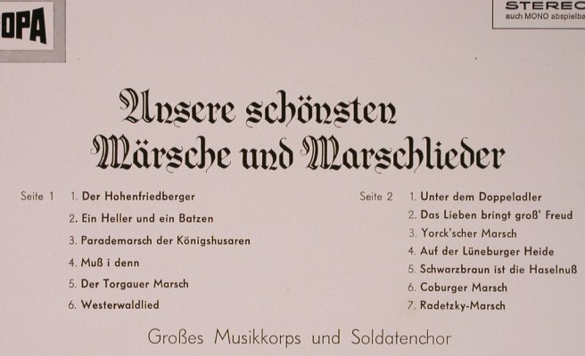 V.A.Unsere schönsten Märsche und: Marschlieder,Gr.Musikkorps/Soldaten, Europa (E 129), D Typ: LP Best.-Nr.: X5183 Preis: 6,00 Euro