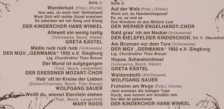 V.A.Unsere deutschen Volkslieder: Kinderchor Hans Winkel,Greta Kestel, HörZu (SHZEL 98), D Typ: LP Best.-Nr.: X5193 Preis: 6,00 Euro