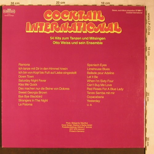 Weiss,Otto u. Walt Günter: Cocktail International,54-Hits..Foc, Intercord (27 886-1), D, DSC, 1979 Typ: 2LP Best.-Nr.: X5205 Preis: 7,50 Euro