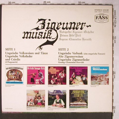 Budapester Zigeuner-Orchester: Zigeunermusik,Josef Pécsi, FASS (1472 WY), D Typ: LP Best.-Nr.: X5206 Preis: 6,00 Euro