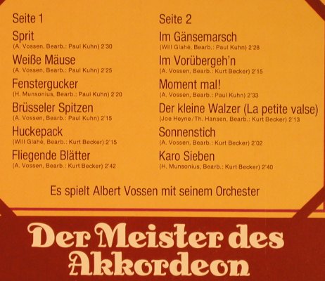 Vossen,Albert: Das war, Der Meister des Akkordeon, BASF Cornet(10 21937-2), D, m-/vg+, 1974 - LP - X5212 - 5,00 Euro