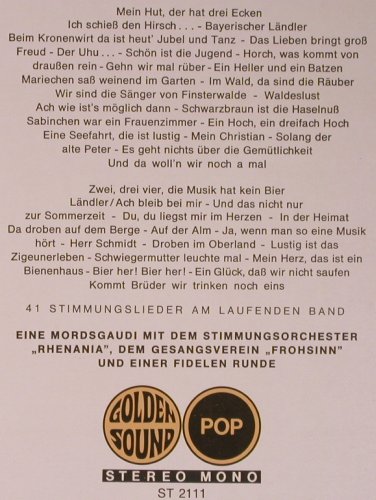 Rhenania Orch./GesangsV.Frohsinn: Noch mehr Stimmung, Golden Sound Pop (ST 2111), D Typ: LP Best.-Nr.: X5230 Preis: 5,00 Euro