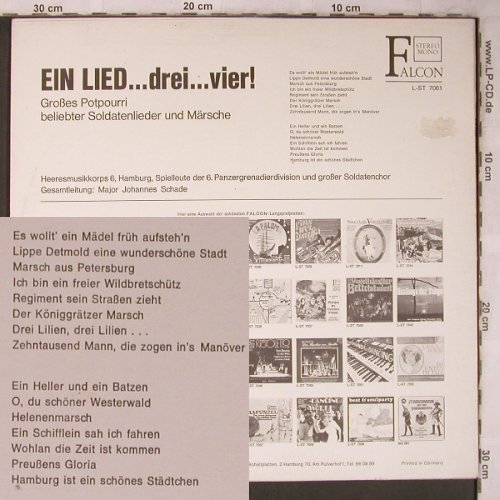 Heeresmusikkorps 6 Hamburg: Ein Lied 3...4, gr. Potpouri, Falcon (L-ST 7061), D Typ: LP Best.-Nr.: X5735 Preis: 6,00 Euro