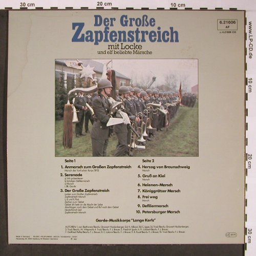 Garde-Musikkorps "Lange Kerls": Der große Zapfenstreich mit Locke, Decca (6.21606 AF), D, Ri,1967 Typ: LP Best.-Nr.: X5814 Preis: 6,00 Euro