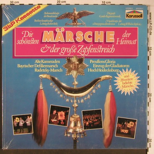 V.A.Die schönsten Märsche d.Heimat: & der Große Zapfenstreich, Foc, Karussell (819 310-1), D,FS-NEW, 1974 Typ: 3LP Best.-Nr.: X5878 Preis: 20,00 Euro