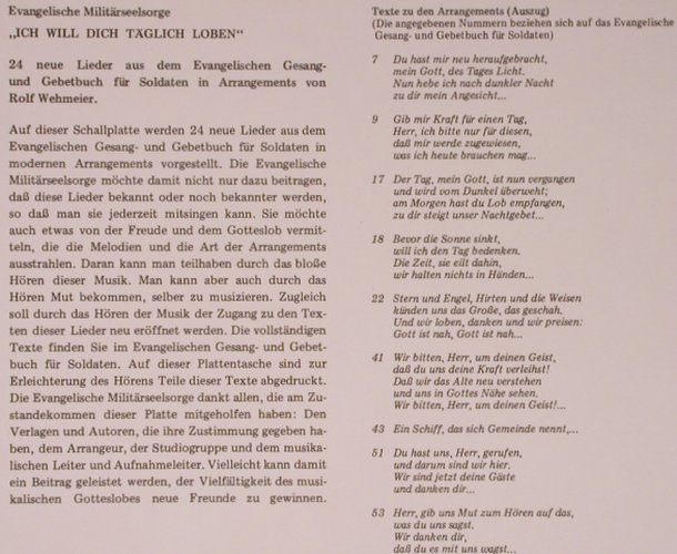 Wehmeier,Rolf: Ich will dich täglich loben, Ev.Kirchenamt BW,Bonn (66.21 920), D Typ: LP Best.-Nr.: X5898 Preis: 6,00 Euro