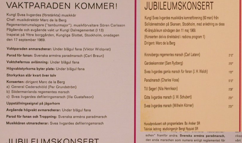 Kungl Svea livgardes musikkar: Vaktparaden Kommer!, Swedish Society (SLT 33193), D, 1970 Typ: LP Best.-Nr.: X7194 Preis: 10,50 Euro