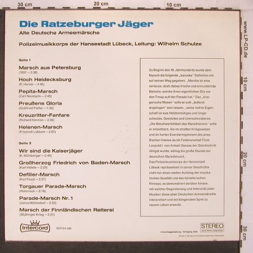 Ratzeburger Jäger: Alte deutsche Armeemärsche, Intercord (28 973-6), D, vg+/m- Typ: LP Best.-Nr.: X7310 Preis: 6,00 Euro